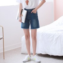 뉴클로 여성용 일자핏 베이직 4부 청반바지 밴딩 데님팬츠 [H4]