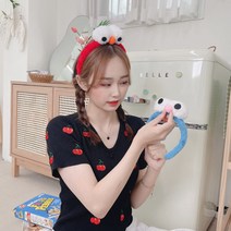 쿠키몬스터 엘모머리띠 캐릭터 헤어밴드 파티소품 커플템 (블루/레드), A - 블루