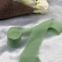 리본장식 리본끈 Cinta Gasa Deshilachada 녹색 쉬폰 실크 리본 꽃 부케, 18.67  5 Meters