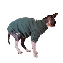 QYJGIEE 905623 Sphynx 고양이 옷 가을 단색 메시 와플 티셔츠 신축성 통기성 풀오버 하이 칼라 새끼 셔츠 고양이용 반려동물 L3.85.3kg 아미 그린, XXL(13.8-16.5lbs), 아미 그린.
