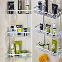 W4BF290L 화장실 신혼 집들이 선물 틈새 수납 코너 다용도 선반 흡착식욕실 예쁜 벽걸이 욕실정리대 벽면 인테리어 장 욕실 작은 욕실수건걸이 욕실인테리어 비누자석 욕실벽 간편설치 미니멀라이프욕실 욕실용품 미니 욕실소품, GL 코너3단 선반 A11