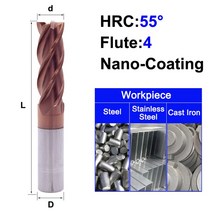 MZG HRC 45 55 65 2 에지 4 플루트 스퀘어 밀링 커터 티타늄 가공 CNC 경질 합금 카바이드 공구 텅스텐 스, 04 4F55C_10 4X4X100L