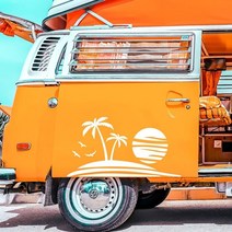 차박비치 일몰 야자수 자동차 데칼 캠핑카 캐러밴 캠퍼 suv 트럭 장식 레이싱 스티커 비닐 자동 튜닝 액세서리, 푸른, 90x47cm