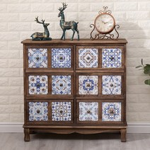 원목 3단 서랍장 레트로 클래식 오동나무 틈새 약장스타일 엔틱 4단 5단, 12각 격자 B 가로