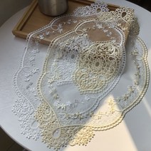 [로랑](국내) 엔틱 테이블 러너 유럽 레이스 자수 럭셔리 타원형 플래이트 매트 커피 테이블w348, 화이트+베이지, 2개