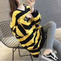 sh스타일)브이넥 스트라이프 프린팅 컬러롱티2191022-1 긴팔 티셔츠