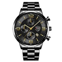 Reloj hombre-럭셔리 비즈니스 남성 시계 스테인레스 스틸 쿼츠 손목 가죽 캘린더 빛나는