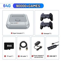 비디오게임기KINHANK-슈퍼 콘솔 X 게임 박스 레트로 PSP/PS1/N64/MAME/aomi용 100000 비디오 패드 포함, 64G 90000 Games_UK