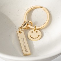 유니공작소 스마일 각인키링 키홀더, 양면각인, 골드
