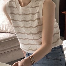 코바늘조끼 펀칭 베스트 여자 손뜨개 민소매 크로쉐 뷔스티에