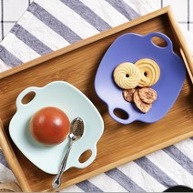 용품 어린이 반찬기 손잡이 캠핑 핸들 플레이트 그릇 소 식기 칠린 사각 앞접시, 화이트