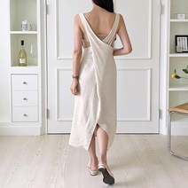 여자 린넨 여신 꼬임 민소매 트임 피서룩 롱원피스