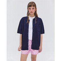 Collar Half Knit Cardigan - Navy