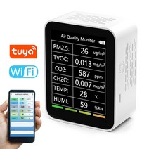 가스 농도 측정기 Tuya-WiFi 공기질 모니터 CO2 PM2.5 이산화탄소.감지기 온도 습도 테스터, [01] WhitIFI