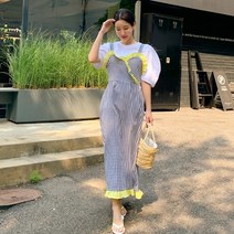 퍼니걸스 9217 배색 체크 뷔스티에 롱 원피스 여성의류