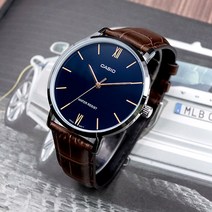 카시오 MTP-VT01L-2B 남성 가죽 시계 CASIO