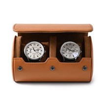 Woodten 브라운 시계 선물 상자 베개 포함 PU 가죽 휴대용 싱글 롤 케이스 박스 남성 여성용, 2 slots