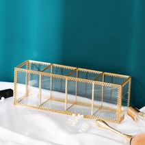 브러쉬통 유럽풍 빈티지 퓨어 브론즈 투명 유리 수납통 뷰티 파우더 브러쉬 통 테이블 수납 케이스, 네통레이스(진주미포함)
