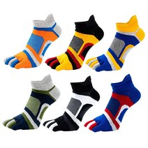 남성용 면 로우 컷 운동용 발가락 양말 5개 핑거 노 쇼 메쉬 위킹 6팩, 6 Color a