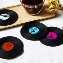 더시스 LP 컵받침 실리콘 빈티지 컵받침대, 레드+옐로우