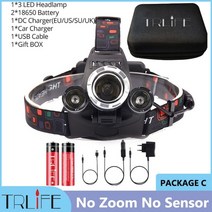 휴대용 손전등 미니 랜턴 조명 1000000 루멘 5led 헤드 램프 풀 비전 센서, 3led-무센서 줌, 2-헤드램프
