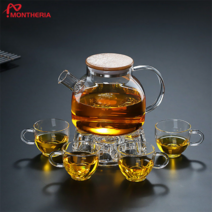 MONTHERIA 몬테리아 다기세트 내열유리 티포트 찻잔세트 선물용다기 도자기 찻잔 세트1000ML, 1000ML주전자 4잔 받침대