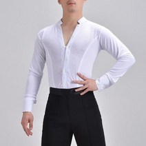 스포츠 댄스복 흰색 v 넥 긴 소매 남자 볼룸 댄스 셔츠 라틴 탑스