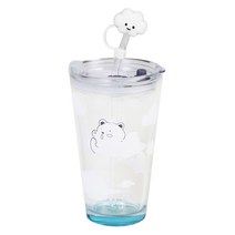 귀여운 구름 곰 유리 컵 만화 401-500ml 누수 방지 물병 유리 텀블러 물 컵 거실, 물 컵 그린