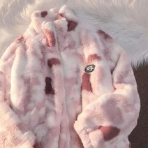 여성 크롭자켓 노카라 자켓 오버핏 숏자켓 봄자켓 넥타이 염색 지퍼 리얼 래빗 모피 코트 겨울 의류 긴 소매 오버 사이즈 탑스 Streetwear Warm Jacket
