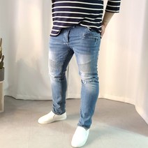 백키로그램 / 28~46 남자빅사이즈 바이커 연청 데미지 스판 청바지
