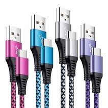 USB 타입 C 케이블 (4팩 1.8m(6피트)) USB-A to USB-C 나일론 브레이드 고속 충전 데이터 동기화 전송 코드 삼성 갤럭시 S21 FE 5G/S22/S20 S1