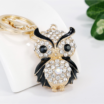 FANSDA 큐빅 부엉이 돈들어오는 두꺼비 키링 열쇠고리 자동차 가방 악세사리 참 건강 행운 재물 풍수 키홀더 코끼리 거북이 호랑이, 눈섭블랙 부엉이큐빅키링, 1개