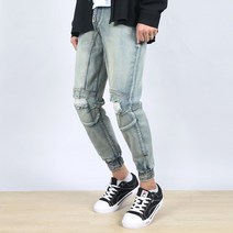 노마진컴퍼니 남자 스판 밴딩 조거 찢어진 청바지