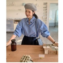 하늘색셔츠 코발트블루셔츠 청남방코디 단가라 봄블라우스