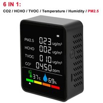 실내 공기질 측정기 농도 휴대용 산소 습도 공기 이산화탄소 미세먼지 6 in 1 co2 meter 대기 질 감지기 pm2.5 감지기 co2 sensor tvoc hcho 228, 협력사, 6 in 1 블랙