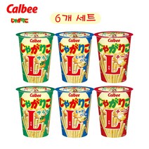 일본 calbee 가루비 쟈가리코 과자 L 6개 세트 쟈가버터 치즈 사라다 맛 L사이즈, 치즈 66g 2개, 사라맛 68g 2개, 쟈가버터 66g 2개