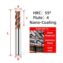 HRC55 4 플루트 합금 텅스텐 스틸 밀링 카바이드 엔드 밀 커터 커팅 도구 CNC 기계 코팅 플랫, [01] d1xD4x50L, [01] 1pc HRC55 4F