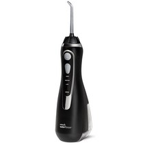 Waterpik 노와이어 워터 플로서 화이트 치아 잇몸 교정기용 휴대용 백 & 팁 4개 포함 충전식 방수 (WP-560), Black
