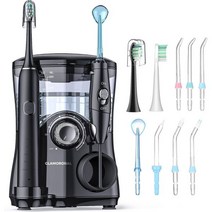 워터 플로서 및 칫솔 콤보 600ml 구강 세정기 전동 제트 팁 7개 브러시 헤드 미백 2개 교정기용 덴탈 화이트 미국직송 284747, 블랙.