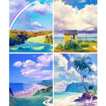 숫자 성인용 CAYUDEN 페인트 40 x 50 cm 아크릴 페인트 성인용 숫자로 카멜레온 페인트 초보자용 어린이, 05 풍경 - 4팩