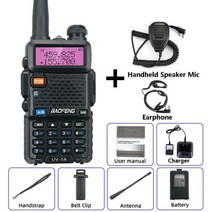 휴대용무전기 소형 경량 BaoFeng UV5R 워키 토키 듀얼밴드 양방향 라디오 VHFUHF 136174MHz 및 400520MHz FM 휴대용 트랜시버 이어폰 포함110976, CHINA_Add Mic | EURO