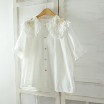 현재는 아름다워 배다빈 신동미 아이유 한소희 박나래st 화이트 플라워 자수 공주풍 심플 루즈핏 블라우스
