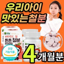 맛있는 신생아 돌아기 어린이 6개월 아기 아동 유아 키즈 키즈 코피 빈혈 철 철분 철분제 비헴철 비햄철 츄어블, 1개, 4개월/60정x2개+사은품