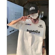 루즈핏 박시 티셔츠 레이싱 힙합 오토바이 팀복 헤비웨이트 아메리칸 레트로 슈트 남성 여름 조수 브랜드 유럽과 미국 하이 스트리트 스트라이프 반팔 틈새 커플