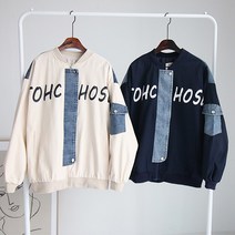 제인준 씨티 레터링 데님 배색 패치 항공 점퍼