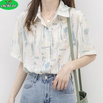 SHENGBO 여성 루즈핏 반팔 프린팅 셔츠 블라우스NO.004LH908