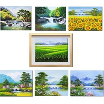 ( 그린 진품 그림 ) 건강 재물 행복 풍수 물 풍경화그림 풍수에 꼭 걸어야 하는 산수화 풍경 생기 그림 유화 액자 현관 거실 침실 복도 사무실 사업장 추천 연화랑, 17번 그림