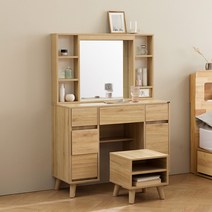 [예쁜화장대] 파로마 티아나 LED 수납 서랍 화장대세트 스툴포함세트/신혼부부화장대추천, 오크