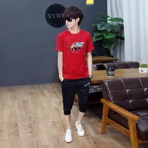 반팔티셔츠남자 여름 트렌드 멋진 세트옷 t셔츠 스포츠 레저 청소년 중학교 생 반바지 589945042