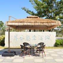 각도 조절 밀짚 파라솔 초가 지푸라기 대형 야외 옥상 감성 캠핑 그늘막, 철제 3m 원형 바나나우산+물탱크받침